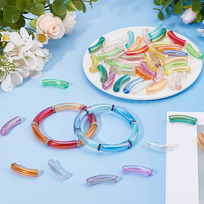 60Pcs 12 Colors UV Plating Transparent Rainbow Iridescent Acrylic Beads OACR-DC0001-58-1