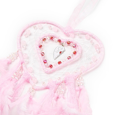 Heart Woven Web/Net with Feather Hanging Ornaments LS-HJEW-G025-12A-1