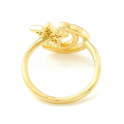 Clear Cubic Zirconia Moon and Star Open Cuff Ring for Women ZIRC-P096-15G-1