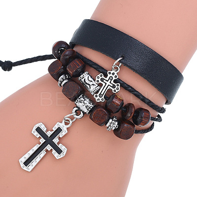 Leather Cord Multi-strand Bracelets for Women Men WGAECCB-01-1