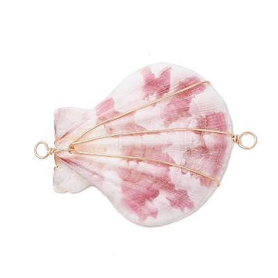 Natural Scallop Shell Copper Wire Wrapped Connector Charms PALLOY-TA00199-1
