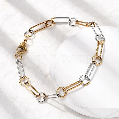 304 Stainless Steel Oval Link Chain Bracelets for Women LS-BJEW-D377-01B-1