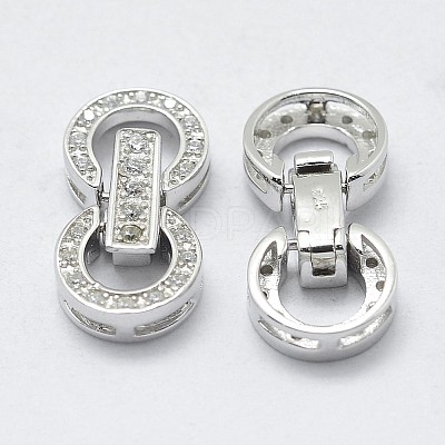 Anti-Tarnish Rhodium Plated 925 Sterling Silver Cubic Zirconia Watch Band Clasps STER-F037-124P-1