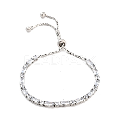 Brass Pave Clear Cubic Zirconia Rectangle & Flat Round Slider Bracelets BJEW-YWC0002-01P-1
