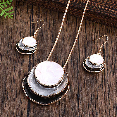 Three Flat Round Zinc Alloy Enamel Pendant Necklaces & Dangle Earrings Sets WGCF00E-05-1