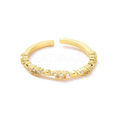 Clear Cubic Zirconia Heart Open Cuff Ring RJEW-H127-35G-1