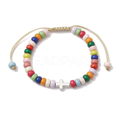 Colorful Rondelle Acrylic Braided Bead Bracelets BJEW-JB10339-02-1