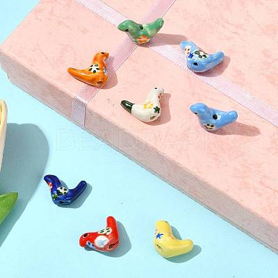 7Pcs 7 Colors Handmade Printed Porcelain Beads PORC-FS0001-39-1