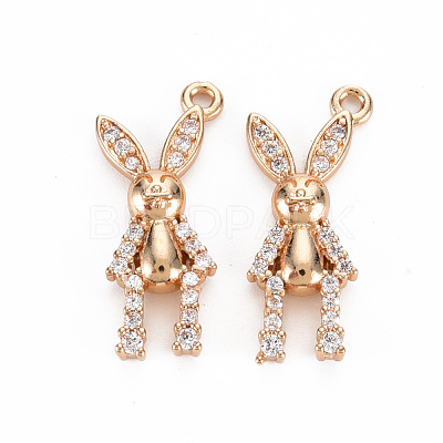 Rack Plating Brass Micro Pave Clear Cubic Zirconia Pendants KK-T060-42-RS-1