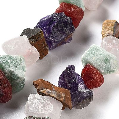 Raw Rough Natural Amethyst & Tiger Eye & Green Aventurine & Rose Quartz & Carnelian Beads Strands G-P528-A11-01-1