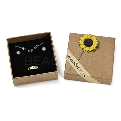 Kraft Paper Gift Boxes with Faux Sunflower Outside for Jewelry Set CON-Z011-01A-03-1