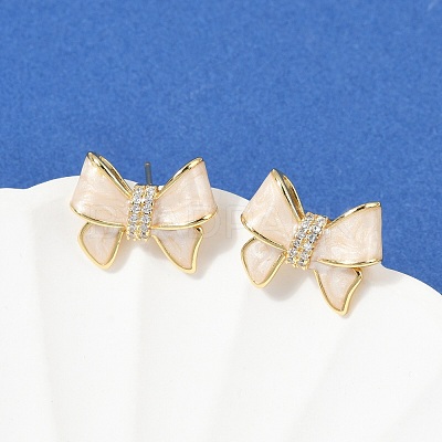 Brass Micro Pave Clear Cubic Zirconia Stud Earrings EJEW-H154-13G-1