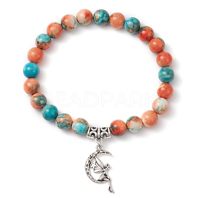 Synthetic Ocean White Jade Round Beaded Charm Bracelets for Women BJEW-JB11372-1