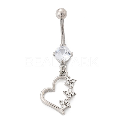 Alloy Crystal Rhinestone Dangle Curved Barbell Belly Rings LS-AJEW-R007-04P-04-1