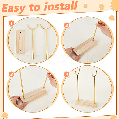 Alloy Crystal Wand Display Stands with Wooden Base BDIS-WH0014-07B-G-1