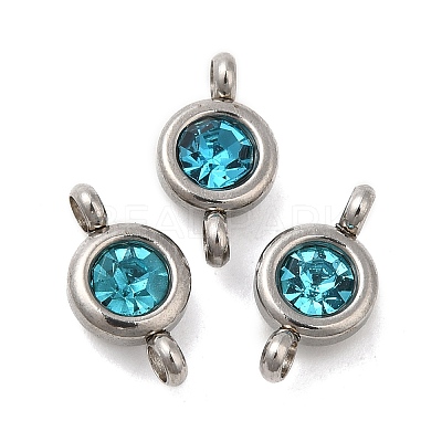 304 Stainless Steel Single Rhinestone Connector Charms STAS-E194-13P-14-1