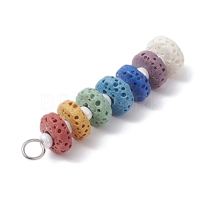 Chakra Natural Lava Rock Dyed Beaded Pendants PALLOY-JF02545-02-1