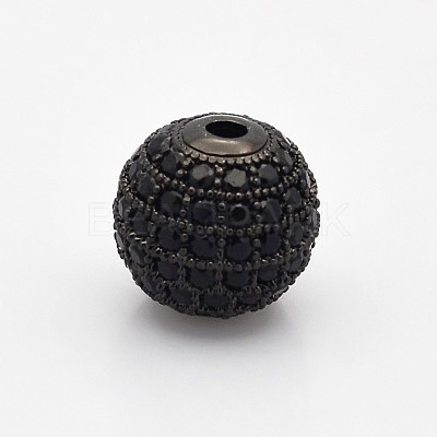CZ Brass Micro Pave Grade AAA Gunmetal Color Cubic Zirconia Round Beads KK-O065-10mm-01B-NR-1