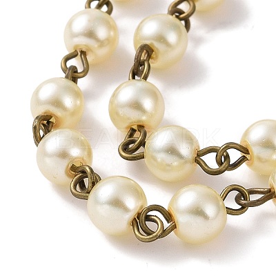 Handmade Round Glass Pearl Beads Chains for Necklaces Bracelets Making AJEW-JB00035-07-1