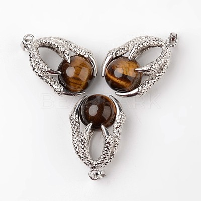 Eagle Claw Alloy Natural Tiger Eye Pendants G-L455-A14-1