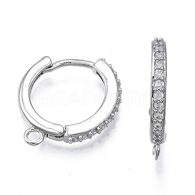 Brass Micro Pave Cubic Zirconia Huggie Hoop Earring Findings X-KK-T063-013P-NF-1