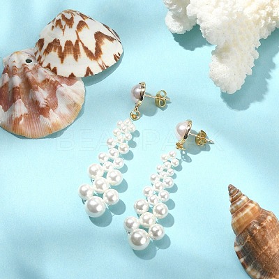 Shell Pearl Beaded Teardrop Dangle Stud Earrings EJEW-TA00241-1