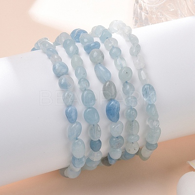 Natural Aquamarine Bead Stretch Bracelets X-BJEW-K213-54-1