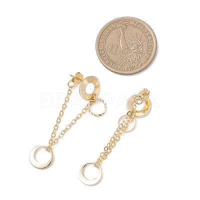 304 Stainless Steel Flat Round Tassel Stud Earrings EJEW-JE06883-1