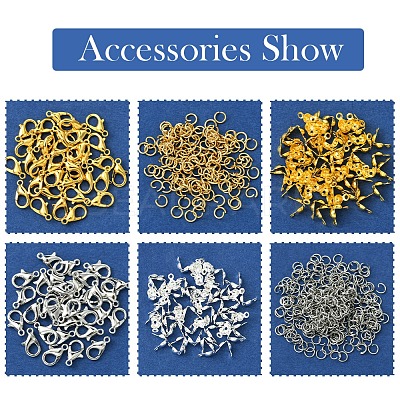 DIY Zinc Alloy Lobster Claw Clasps & 304 Stainless Steel Open Jump Rings & Brass Bead Tips Making Findings Kits DIY-FS0006-92-1