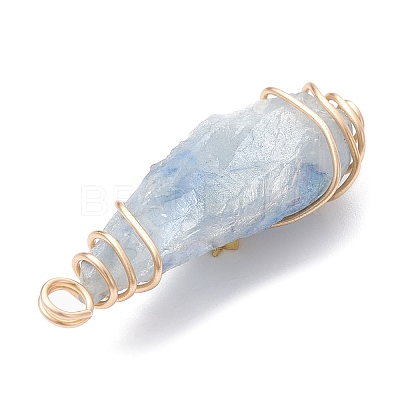 Electroplated Natural Quartz Crystal Dyed Copper Wire Wrapped Pendants PALLOY-JF02326-04-1