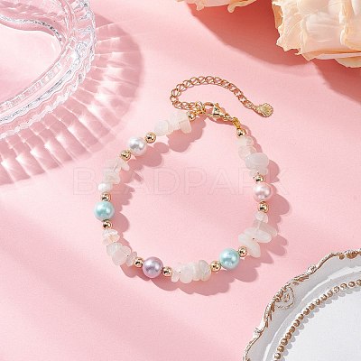 Natural Rose Quartz Chip Beaded Bracelets for Women BJEW-JB12309-01-1