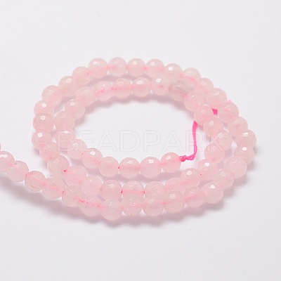Faceted Round Natural Rose Quartz Bead Strands G-L437-12-6mm-1