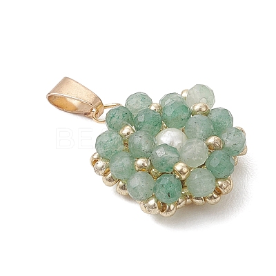 Natural Green Aventurine Faceted Round Cluster Flower Pendants PALLOY-MZ01197-04-1