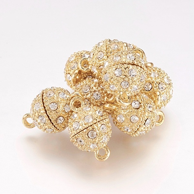 Alloy Rhinestone Magnetic Clasps with Loops X-RB-H116-3-G-1-1