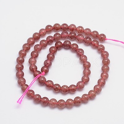 Natural Strawberry Quartz Round Bead Strands G-L411-25-6mm-1