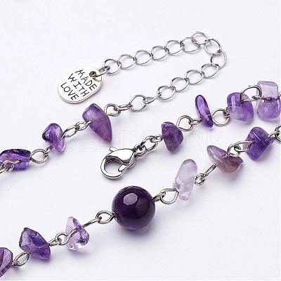 Natural Gemstone Chip Anklets AJEW-AN00177-1