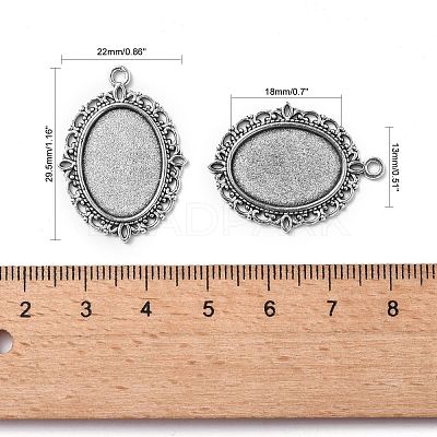Tibetan Style Antique Silver Alloy Flat Oval Pendant Cabochon Settings TIBEP-M022-19AS-1