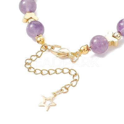 Natural Amethyst & Brass Beaded Bracelets for Women BJEW-JB12942-02-1