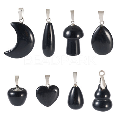 8Pcs 8 Styles Natural Obsidian Pendants G-TA0002-29-1