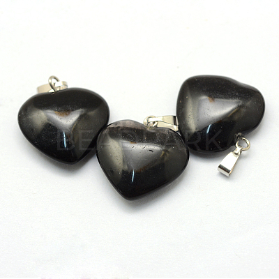 Heart Natural Black Stone Pendants X-G-Q438-18-1
