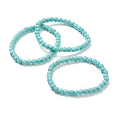 Synthetic Turquoise Beaded Stretch Bracelets BJEW-D446-B-14-1