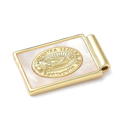 Brass Pave Natural White Shell Religion Rectangle Pendants KK-Q068-32A-G-1
