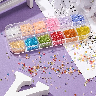 12 Style 12/0 Glass Seed Beads SEED-YW0001-49B-1