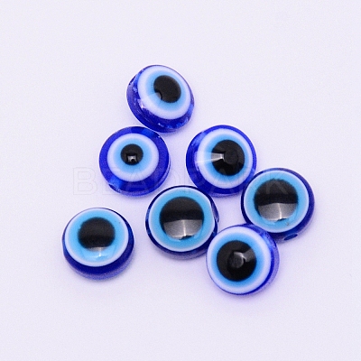 Flat Round Evil Eye Resin Beads RESI-WH0012-05-1