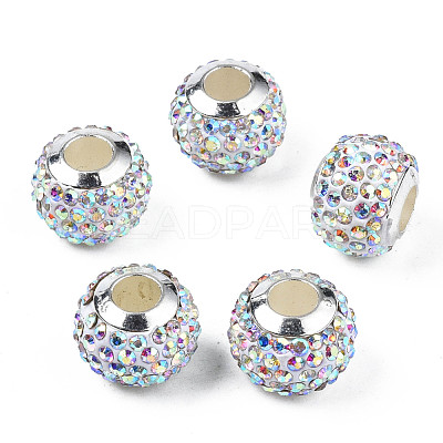 Handmade Polymer Clay Rhinestone European Beads RB-N053-001-11-1