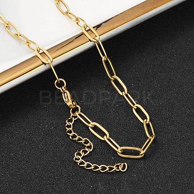 Ion Plating(IP) 304 Stainless Steel Paperclip Chain Necklace for Women X-NJEW-C011-03G-1