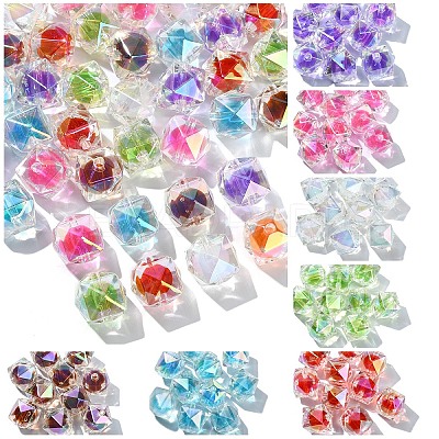 10Pcs Two Tone UV Plating Rainbow Iridescent Acrylic Beads TACR-YW0002-33E-1