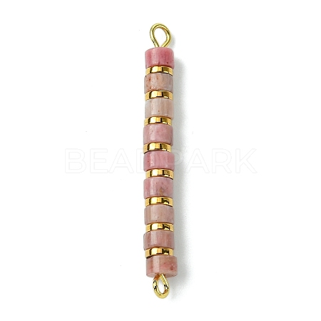 Natural Rhodonite & Electroplated Synthetic Non-magnetic Hematite Heishi Connector Charms PALLOY-JF03291-07-1