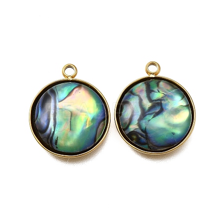 304 Stainless Steel Pave Natural Paua Shell Pendants STAS-Z125-01E-G-1