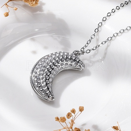 304 Stainless Steel Openable Moon Pendant Cable Chain Necklaces for Women STAS-Z114-18P-1